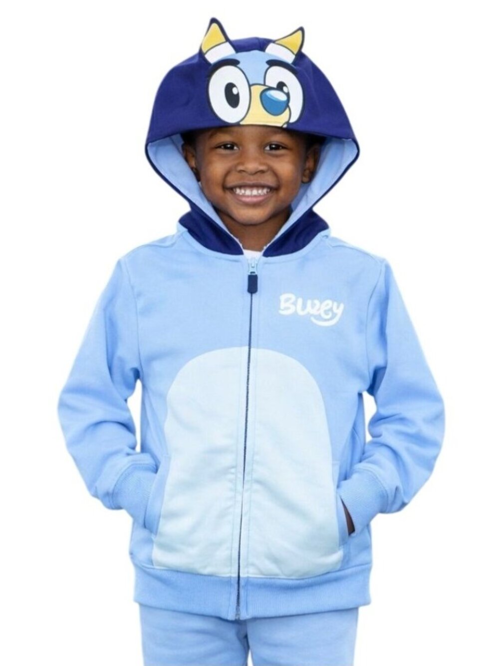 Bluey Kids Size X-Small Hoodie Costume Sweatshirt Full Zip Design 3D Ears Blue